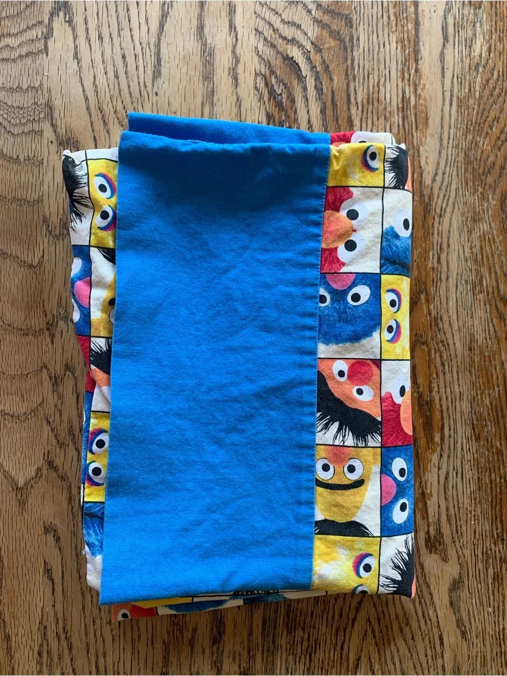 Colorful Sesame Street Character Pillowcase - Blue, Yellow, Red Grid Handmade